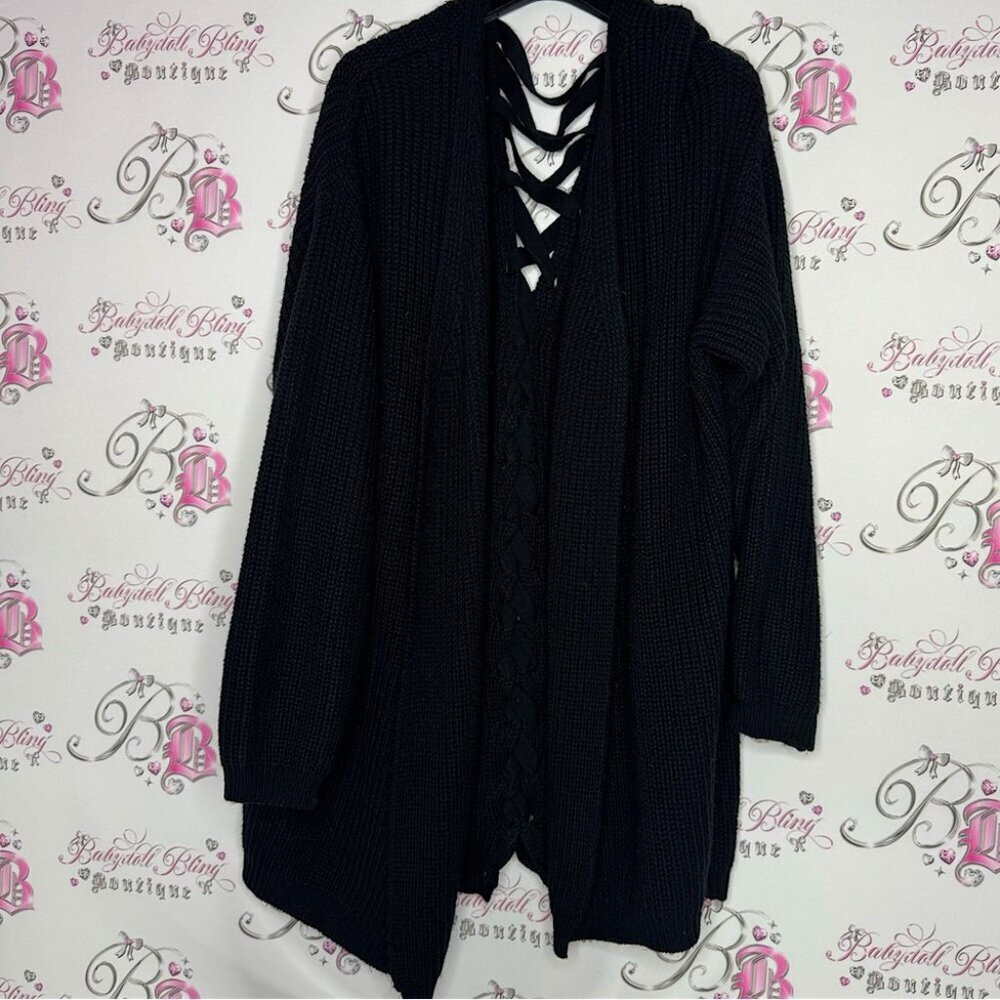 Cardigan lace up corset back laces knit knitted crochet oversized comfy lounge